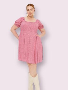 Torrid Button Front Skater Mini Dress Pink & White Size 3X